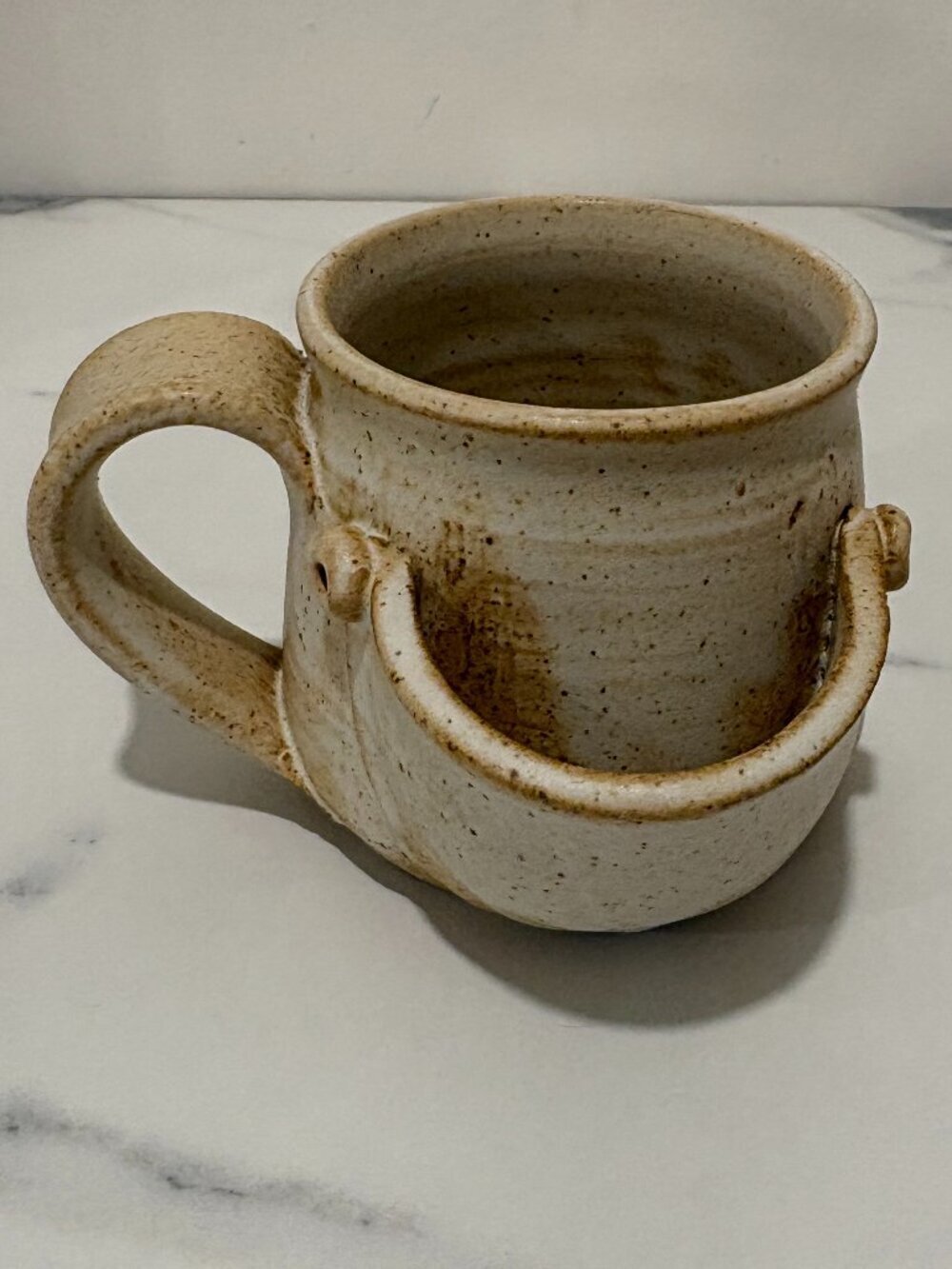Tea Bag Holder Mug, Hand Thrown Studio Pottery Mug Rustic Speckled Glaze 10 oz